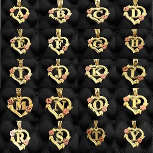 10K Solid Yellow Gold Necklace Heart Initial Pendant With Singapore chain - Picture 1 of 10