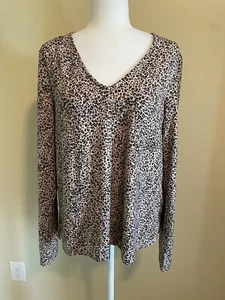 Sanctuary Women's Long Sleeve V-Neck Top, Leopard Print, Size Large - Picture 1 of 7