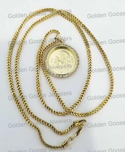 Yellow Gold Dos Medio Pesos Copy Coin 1945 Medallion Mexico 20 Inch Franco Chain - Picture 1 of 8