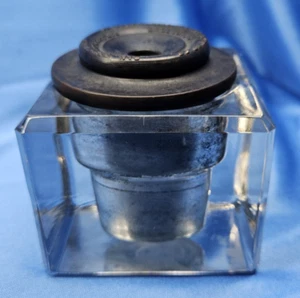 Sengsbusch Heavyweight Glass Self Closing Square Ink Well Stand Vintage - Picture 1 of 9