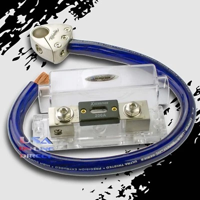 1/0 GA OFC COPPER CABLE KIT W/PLATINUM BATTERY TERMINAL & ANL FUSE HOLDER + FUSE - Image 1 of 2