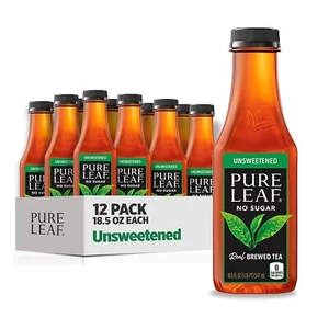 Pure Leaf Iced Tea, Unsweetened Black Tea, 18.5 Oz Bottles (12 Pack) - Picture 1 of 8