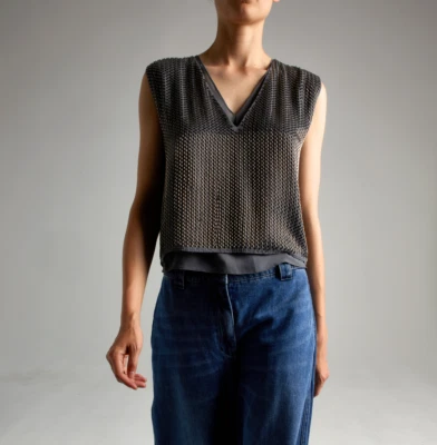 SAINT ART новый с Ярлыками $425 Cassidy бисером V шеи без рукавов Топ в гром серый XS - Изображение 1 из 4