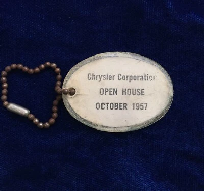 Vintage Chrysler Corporation Key Ring Fob OPEN HOUSE 1957 Keychain Chain RARE - Image 1 of 4