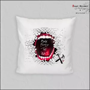 Housse de coussin en satin blanc Pink Floyd The Wall affiche et logo Pop Musique - Imagen 1 de 4