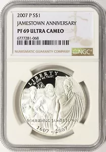 2007-P $1 Jamestown Anniversary Commemorative Silver Dollar NGC PF69UCAM - Picture 1 of 4