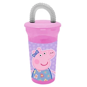 Bicchiere Peppa Pig in plastica con cannuccia acqua bevande bambini ritorno a scuola - Foto 1 di 1