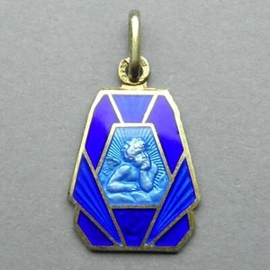French, Antique Religious Enamel Pendant. Cherub, Putti, Baby. Silver Medal. - Picture 1 of 5