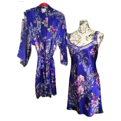 Vintage 2 Piece California Dynasty Size M Purple Floral Lingerie Gorgeous Set - Image 1 of 4