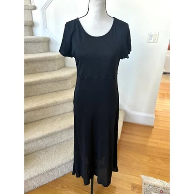 Vestido Camiseta Vintage Y2K Negro Malla de Seda Manga Corta Cuello Redondo Midi Cambio Foto 1 de 4