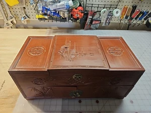 Große asiatische Woox Truhe Vintage Schmuckkästchen Spieluhr - Bild 1 von 7