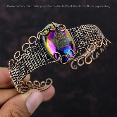 Venta de Navidad Titanio Druzy Piedra Alambre de Cobre Envuelto Hermana Boho Brazalete Joyería Foto 1 de 4