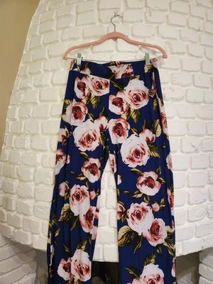 IMAN NWT Global Chic Womens  Blue Floral  Elastic Waist Pants Sz M - Image 1 of 4