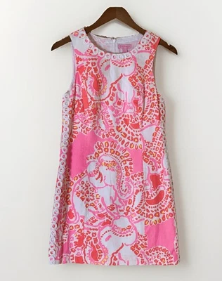 Vestido Lilly Pulitzer Mila Shift Talla 4 Rosa Blanco Coral Bordado Sin Mangas  Foto 1 de 4