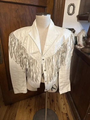 Chaqueta con flecos de cuero blanca vintage Pioneer Wear para niños Foto 1 de 4