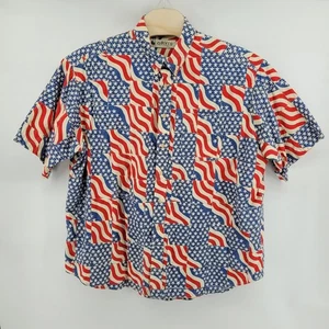 ORVIS American Flag Patchwork Shirt Mens XXL Short Sleeve Button Up 100% Cotton - Picture 1 of 5