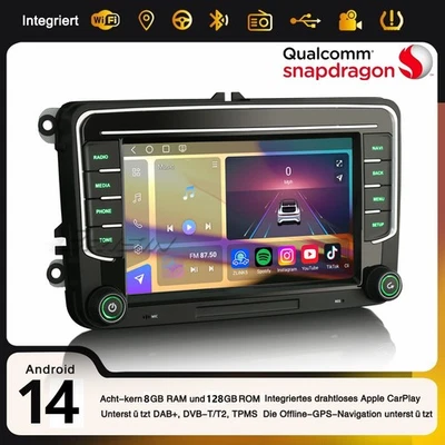 128GB Android 14 Autoradio GPS Für VW Golf Passat Touran Caddy Tiguan Skoda SEAT - Bild 1 von 4