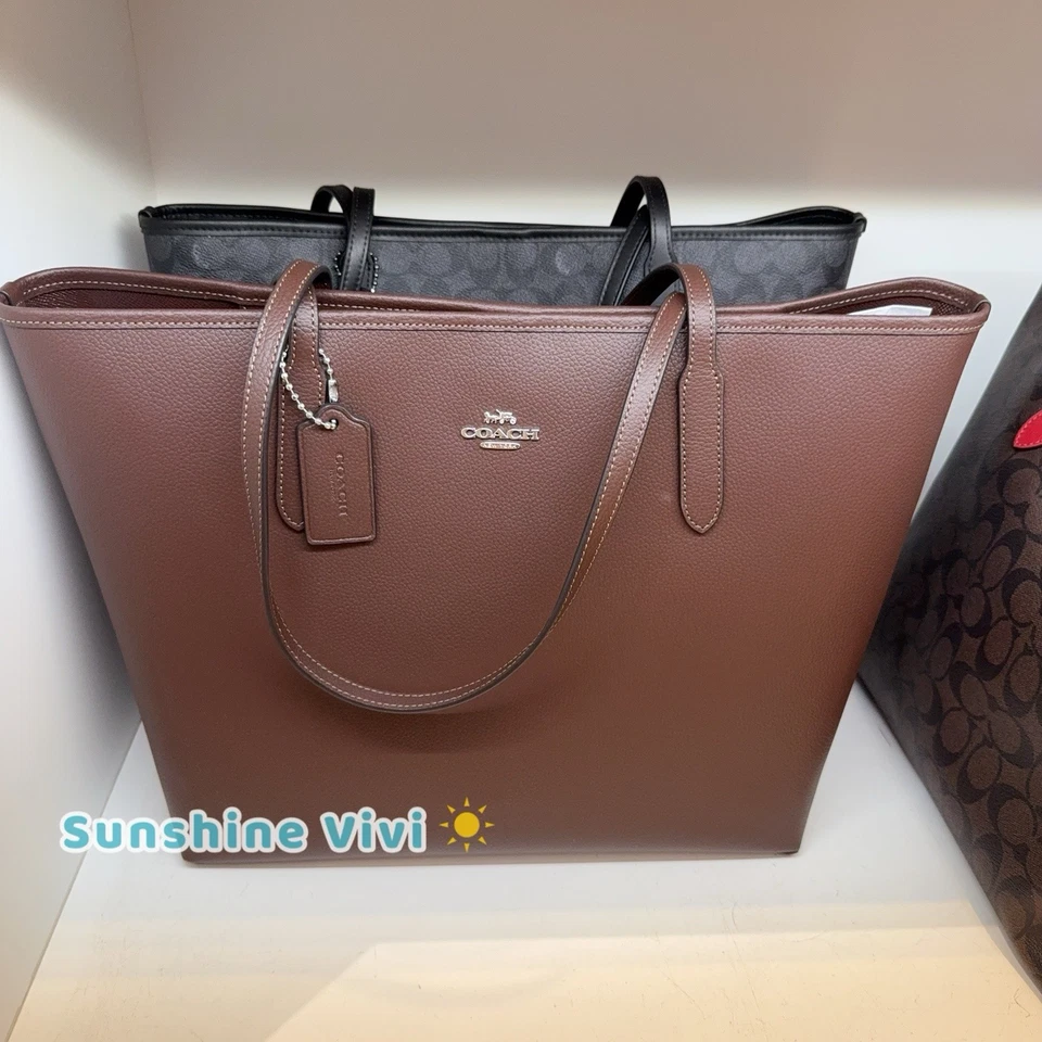 COACH Outlet Large City Tote in Light Saddle Pebbled Leather Silver Hdwr CR111