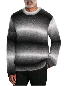 Vince Alpaka Zottel Strick schwarz weiß grau Ombré Rundhalsausschnitt Pullover Herren Größe Small - Bild 1 von 5