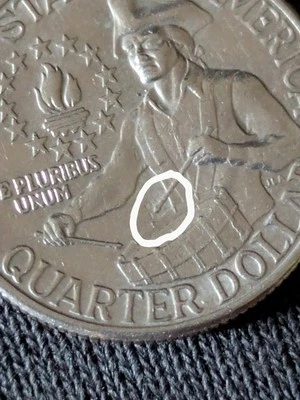 1976 25c Bicentennial Quarter "Stick Rhythm" Struck Through Grease Error - Image 1 of 4
