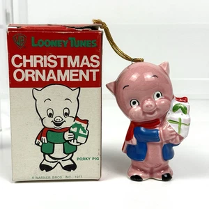 Adorno de Navidad Porky Pig vintage con caja 1977 Warner Bros Looney Tunes - Imagen 1 de 5