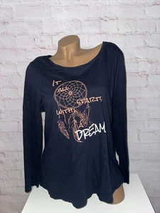 Esmara Lingerie Schlafshirt Langarmshirt marine mit Druck Grösse L 44/46 - Bild 1 von 4