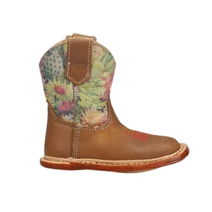 Roper Cowbaby Prickly Floral Square Toe Cowboy Infant Girls Brown Casual Boots - Picture 1 of 5