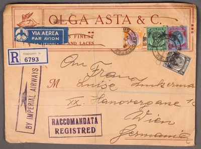 MayfairStamps Malaya 1939 Singapur Registrado en Viena Alemania Correo Aéreo Cubierta aa Foto 1 de 2