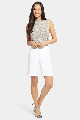 NYDJ Bermuda Shorts Women's 12 Optic White Stretch Linen Blend Belt Loops RED213 - Image 1 of 4