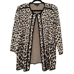 Cárdigan Chaqueta Ming Wang XL Estampado Leopardo Frente Abierto Neutro Negro Tostado Tejido - Imagen 1 de 5