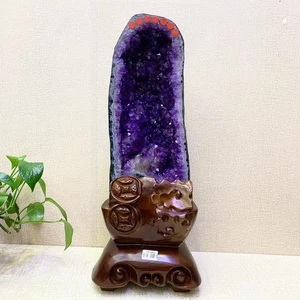 30LB Natural Brazil Amethyst geode Crystal quartz Church Cathedral Geode+stand - Picture 1 of 4