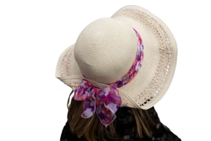 Sombrero de verano de mujer con cordón sombrero de sol plegable sombrero de paja deslizante crema ancha - Imagen 1 de 3