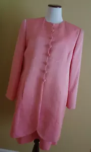 Conjunto de vestido y chaqueta larga vintage Louis Feraud rosa con textura de algodón/seda talla 14 - Imagen 1 de 16