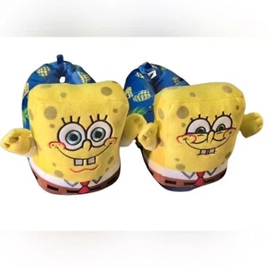 Spongebob Squarepants Bedroom Slippers Blue Kids Youth Size 2-3 Rubber Bottoms - Picture 1 of 6