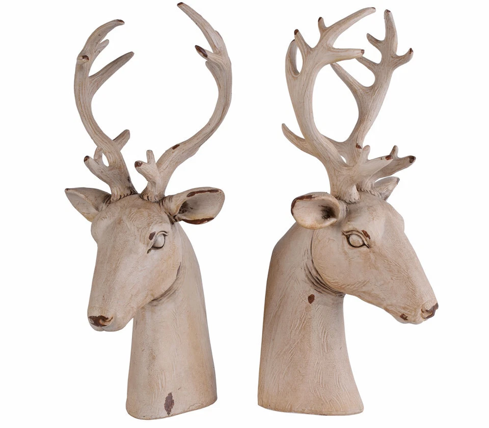 Buchstützen Hirsch Hirschfigur 2er Set Hirschgeweih Buchständer Hirschkopf Antik - Bild 1 von 4