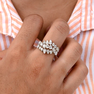 2.18 Ct SI/H Pear Cluster Ring Lab Grown CVD Diamond 14k Gold Birthday Gift - Image 1 of 4