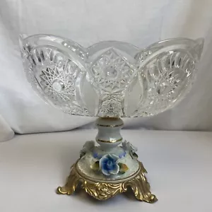 Centrotavola Vintage Grande Cristallo Ovale Ottone Fiori Ormolu - Foto 1 di 9