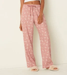 Vs Victorias Secret Pink Flannel Sleep Pant Tight Leggings Pajama Dogs M - Picture 1 of 5
