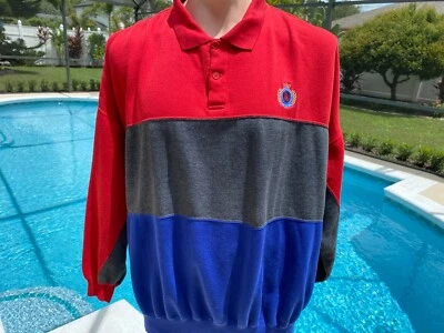 Vtg 90s Knights Round Table Mens 3X Stripe ColorBlock Polo L/S Shirt Sweatshirt - Image 1 of 4