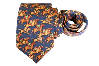 CORBATA HOMBRE ROSA AZUL, MARRÓN/CABALLO IMPRESIÓN ANCHO: 3.3/8" LARGO: 57" Foto 1 de 3