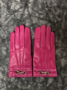 Woman’s Pink Coach Leather Gloves Winter Sliver Hardware Cut Tag - Picture 1 of 21