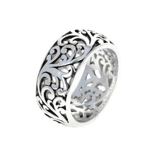 Sterling Silver Ring, Filigree Band Ring, .925 Silver, Vintage Design, Wide Ring - Picture 1 of 2