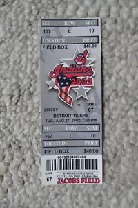 CLEVELAND INDIANS VS DETROIT TIGERS 8/27/2002 FULL TICKET ~ CARLOS PENA HR - Picture 1 of 1