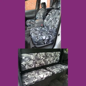 Grey Camo Tailored Front Rear Seat Covers for Toyota Hilux Extra Cab 2005-2016 - Picture 1 of 3
