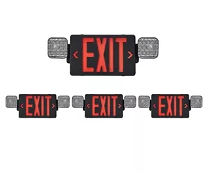 4 Black Exit Sign with Red Emergency Lights LED Battery Backup 4 Pack - Picture 1 of 1