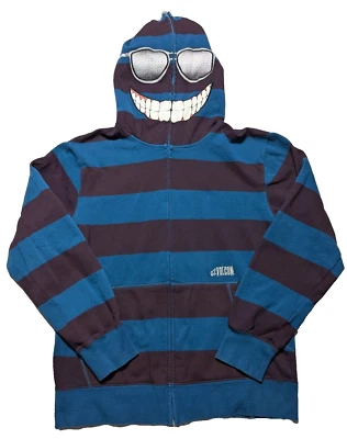 VTG VOLCOM Highwear Smiles Shades Teeth Men Medium Blue Plum Striped Zip Hoodie - Image 1 of 4