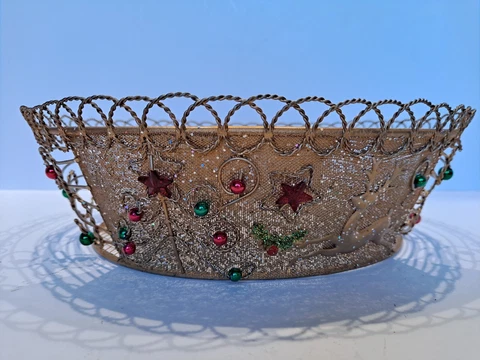 Wire Basket Holiday Christmas Beaded Decor Serving Basket Cover