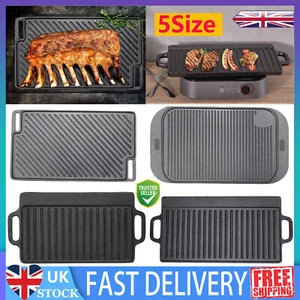 Cast Iron Griddle Hot Plate BBQ Grill Cooking Reversible Hob Steak Barbecue Pans - Picture 1 of 66