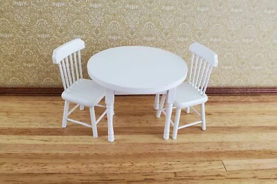 Dollhouse White Table Round with 2 Chairs 1:12 Kitchen Dining Room Furniture - Image 1 of 3