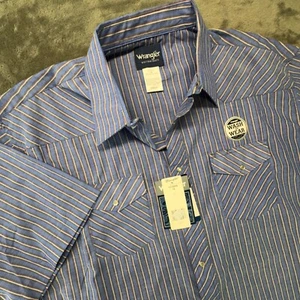 Wrangler Western Shirt Striped Short Sleeve Snap Button Tall Mens 19 - Picture 1 of 7